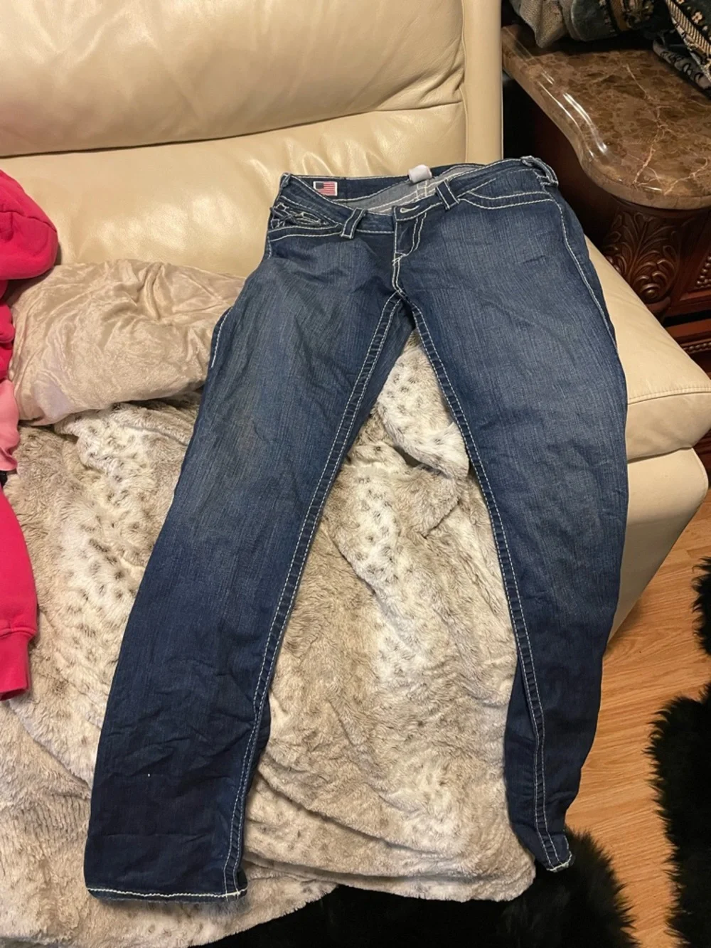 True Religion Dark Indigo Jeans with White Stitching - Picture 3 of 9